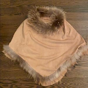 Dolce Cabo Tan Poncho with Fur Trim